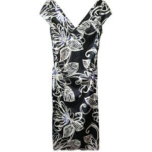 Maggy London Black & White Floral V-Neck Midi Dress